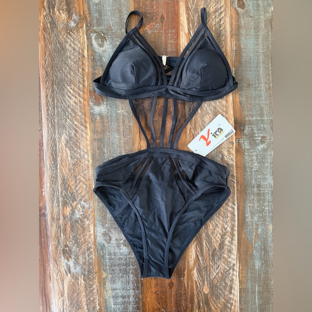 NWT Yira Women’s L One-Piece Sheer Black Sexy Monokini Bathing Suit | SKU 0672